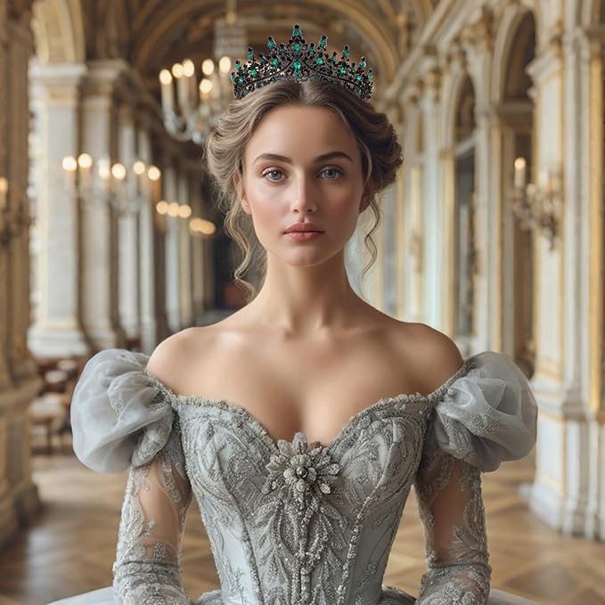 Black Green Tiara for Women Crystal Queen Crowns Rhinestone Princess Tiaras for Girl Wedding Headband for Bride Hair Accessories for Halloween Costume Birthday Party Prom Mother's Gifts