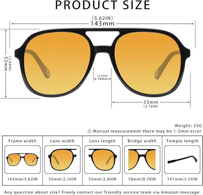 YDAOWKN Retro Square Aviator Sunglasses for Womens Mens Vintage 70s Double Bridge Sun Glasses