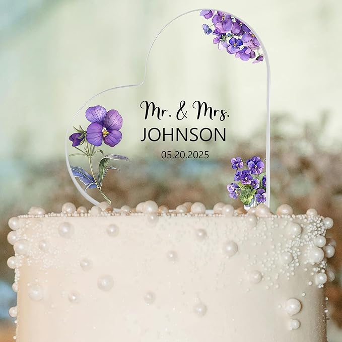 Custom Wedding Heart Acrylic Plaque,Mr & Mrs Cake Topper,Personalized Wedding Keepsake/Gift/Sign (Style 11)