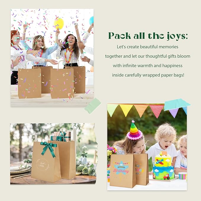 MESHA Gift Bags 10X5X13 Inch 100Pcs, Large Brown Paper Bags with Handles Bulk,Reusable Kraft Shopping Bag for Business Merchandise Retail Birthday Kids Party Favors