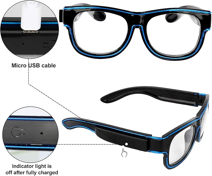 YouRfocus Wireless Led Light up Glasses 2 Pack Glow in The Dark Neon Rave Glasses for Rave Party, EDM, Halloween, Christmas (Blue + Pink)