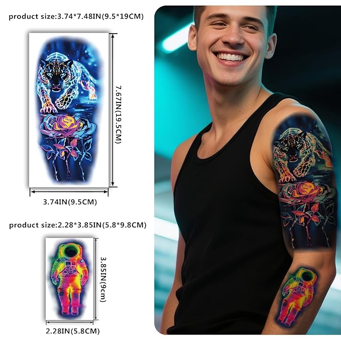 77 Sheets Space Planet Temporary Tattoo for Adult, 17 Sheets Half Arm Astronaut Rockets Tiger Fake Tattoos Men Women, 60 Sheets Bowknot Butterfly Cat Boys Girls Party Supplies Body Tattoos Stickers