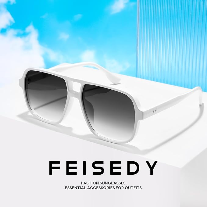 FEISEDY Retro Square Aviator Sunglasses Women Men 70s Vintage Trendy Plastic Frame Sun Glasses B4158