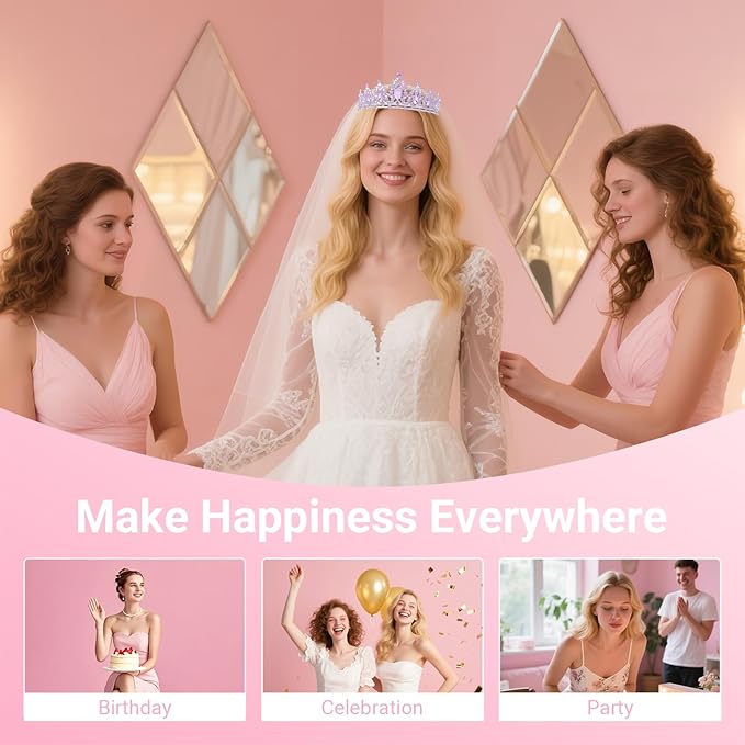 Tiara Crown for Women, Headband Hair Accessories for Birthday Wedding Party Costume (C-Purple)