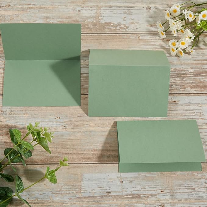 50 Pack Blank Cards Folded Cardstock Thank You Blank Greeting Cards for Invitations, Wedding, Greeting Cards, All Occasion DIY, 4x6 Folded Cards Sage-Green