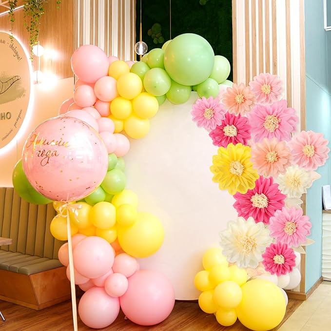 Geyee 18 Pcs Mexican Paper Flowers Colorful Fiesta Tissue Paper Flowers Pom Poms Mexican Carnival for Floral Party Backdrop Wedding Birthday Party Craft, 6" 8" 10" (Vivid Color)