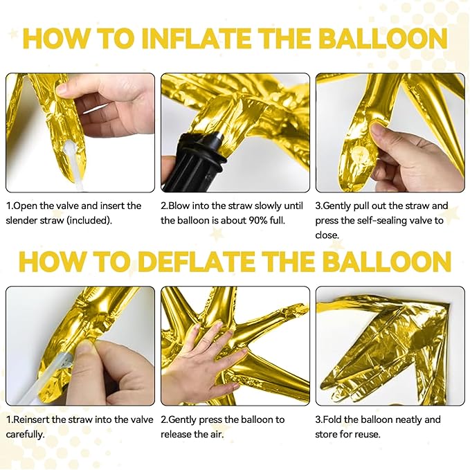 18 Pcs Black Gold Star Balloons, Gold and Black Balloon with 6 Pcs 22-Inch Explosion Star Balloons 12Pcs 10-Inch Four Pointed Stars Foil Balloon for Anniversary Disco Birthday Party Decorations