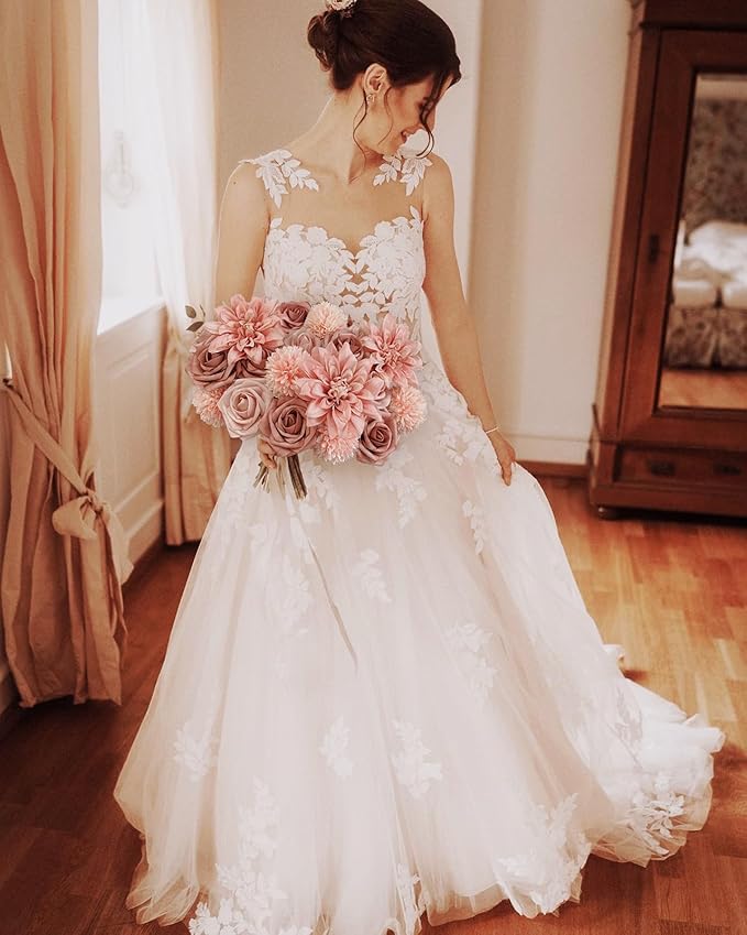 Dusty Roses Artificial Flowers Pink Fake Flower Bulk for DIY Wedding Bouquet Bridal Baby Shower Centerpiece Table Decorations Silk Faux Floral Arrangements for Party Home Decor Indoor