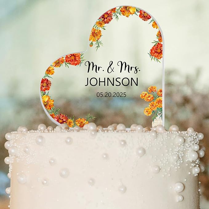 Custom Wedding Heart Acrylic Plaque,Mr & Mrs Cake Topper,Personalized Wedding Keepsake/Gift/Sign (Style 17)