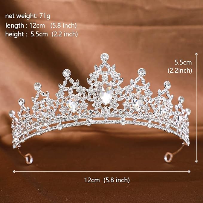 Silver Crystal Princess Queen Tiara - Bride Rhinestone Crowns Headband for Women Wedding,Birthday,Halloween,Prom,Pageant,Party,Coming of Age Ceremony,Photo Props (HG301-Silver White)