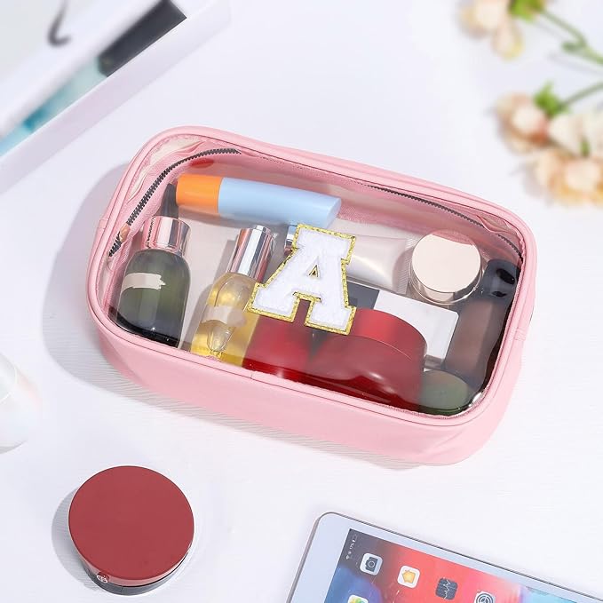 YOOLIFE Christmas Gifts for Teenage Girls Stocking Stuffers Teacher Gifts Initial Clear Makeup Bag Pouch Travel Toiletry Cosmetic Bags Birthday Gift for 4 5 6 7 8 9 10 11 12 Year Old Girls Pink K