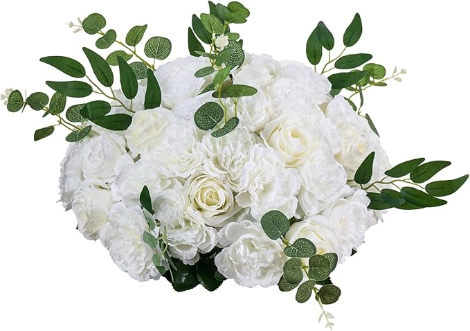 VEVOR Flower Balls Arrangement Bouquet 10 PCS, 17.7-Inch Diameter Artificial Flower Balls Wedding White Roses Centerpieces, Faux Flowers Arrangements for Wedding Centerpiece Home Table Decorations