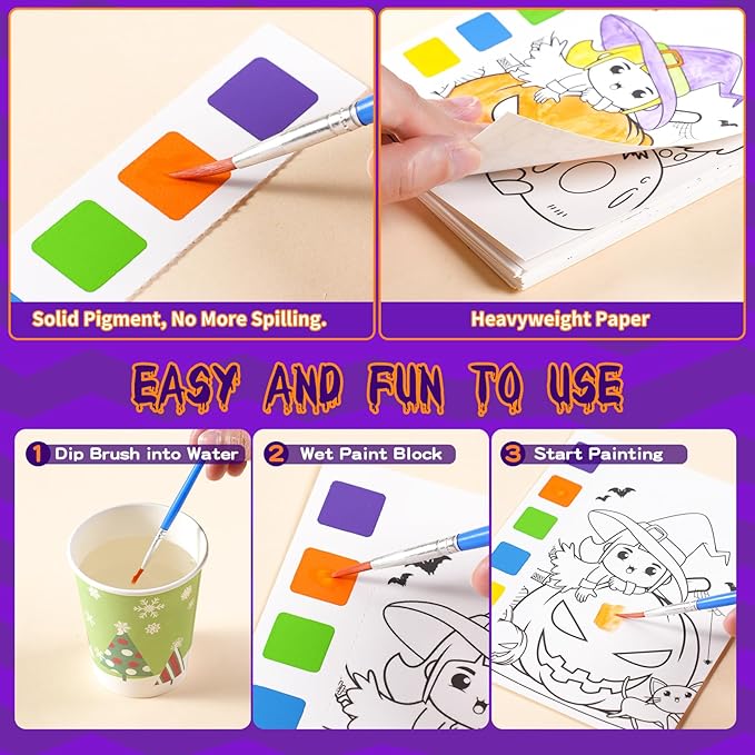 Rotu Halloween Party Favors for Kids - Halloween Water Coloring Books, Goodie Bags, Paintbrushes, Classroom Prizes Trick or Treat Gifts for Kids Goodie Bag Stuffers Fillers, 210Pcs