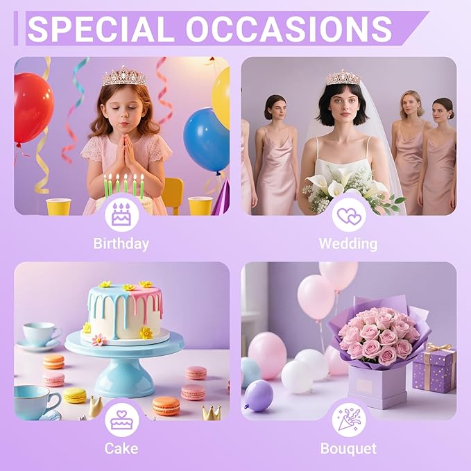 Tiara Crown for Women, Queen Tiara for Birthday Prom Bridal Party Custome Rose