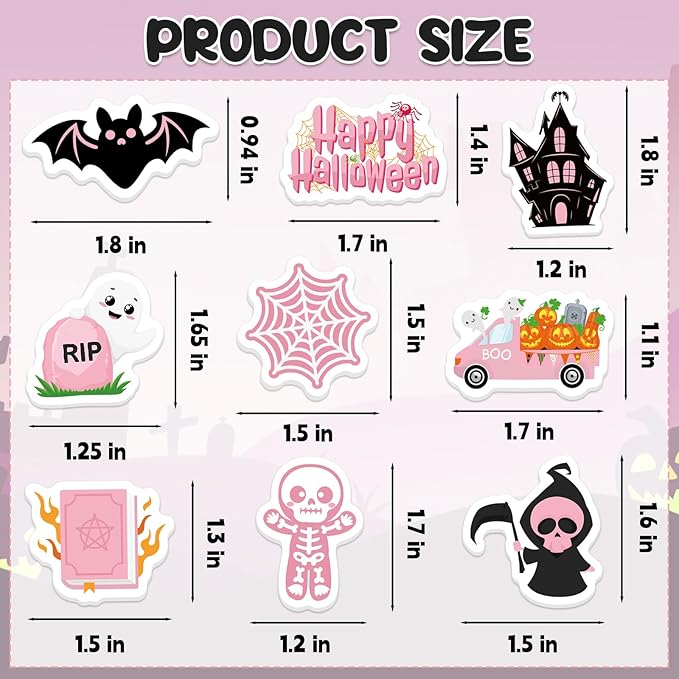 300Pcs Halloween Foam Stickers, Self-Adhesive Pink Ghost Witch Pumpkin Stickers Halloween Decals Sticker Decorations for Home Office School Classroom DIY Art Craft Party Supplies