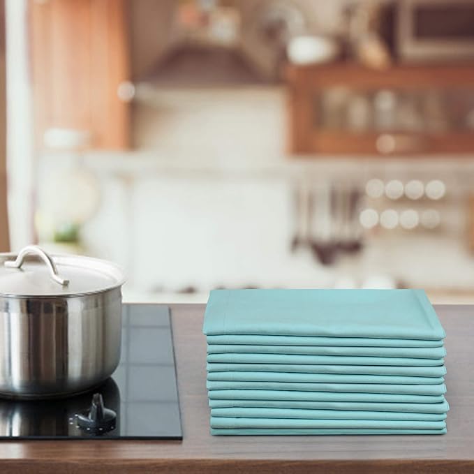 Dinner Cloth Napkins Set of 12, Premium Soft Cotton 20x20 Inches, Highly Absorbent, Hotel Quality Reusable & Washable Dinner Napkins with Mitered Corner Napkins for Home & Weddings - Sky Blue