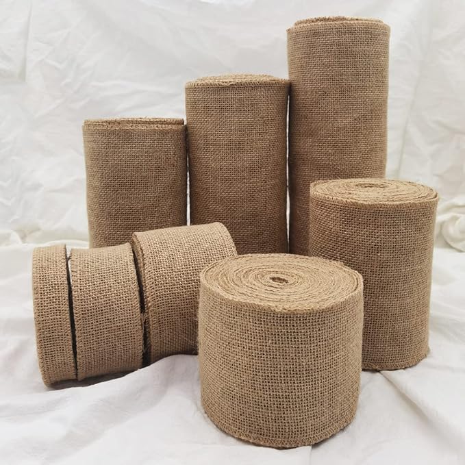 INSPIRELLE 2" Natural Burlap Fabric Roll 10 Yards Jute Ribbon for Gift Wrapping Craft Projects Wedding Decoration Home Decoration 5CM