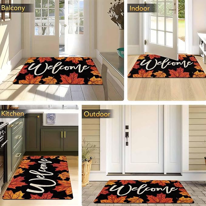 Fall Door Mat Maple Leaves Door Mat, Fall Maple Leafs Doormat for Indoor Outdoor Entrance Floor Mats Non Slip Autumn Harvest Vintage Thanksiving Decor Rubber Welcome Mats, 30"x18"inch