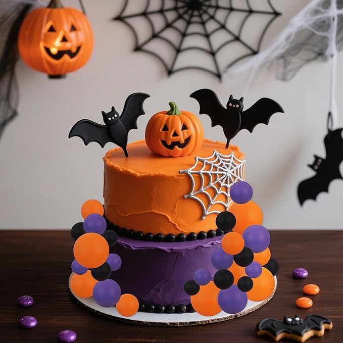 BEISHIDA 40 Pcs Foam Ball Halloween Cake Toppers with Sticks Mini Cake Decorations for Birthdays, Weddings, Baby Showers, Anniversary Party, Halloween Cake Decorations(Black, Orange, Purple)