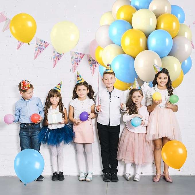 Blue and Yellow Balloons,50PCS 12 Inch Pastel Blue lemon Yellow Sand White Balloons for Birthday Baby Shower Bridal Shower Wedding Party Decorations