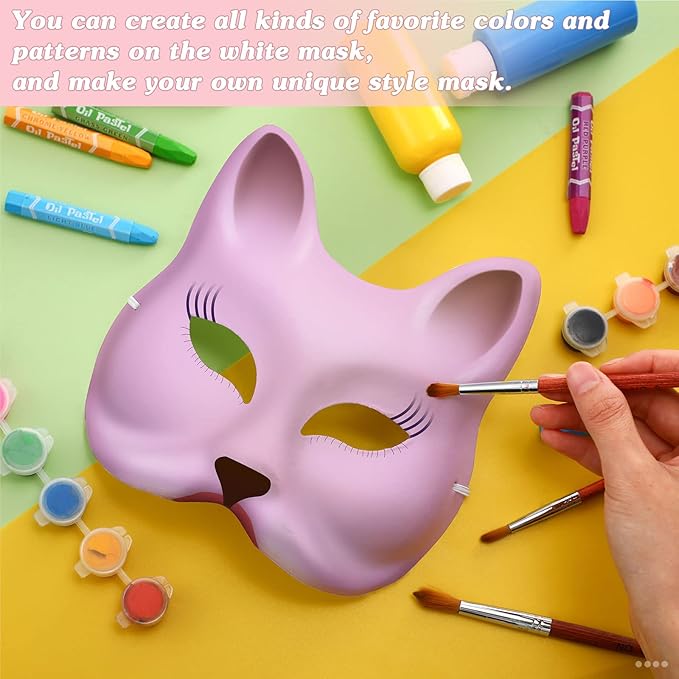 Leyndo 24 Pcs Paper Mache Masks Half Face White Masquerade Mask DIY Blank Mardi Gras Halloween Cosplay Party (Cat and Fox Style)