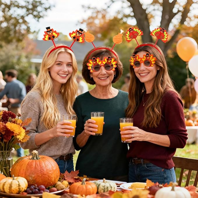 3 Pieces Thanksgiving Turkey Headbands and 3 Pieces Thanksgiving Turkey Sunglasses, 6 Pieces Turkey Eyeglasses Head Boppers Costumes Decoration Props for Thanksgiving Day Party Favor Accessories