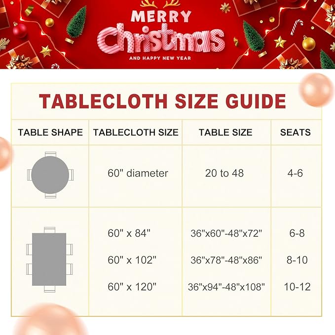 LUSHVIDA Christmas Rectangle Table Cloth – Washable Water Resistance Holiday Microfiber Tablecloth Decorative Table Cover for Banquet Party Kitchen Dining Room, 60 x 102 Inch