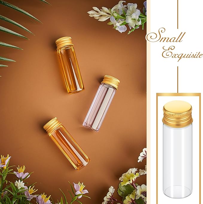 200 Pcs Small Clear Vials Spice Mini Jars with Lids Mini Glass Bottles with Screw Aluminum Metal Caps Tiny Jars Sample Containers for Powder Cream Cosmetic Jewelry Wedding (15 ml,Gold Caps)