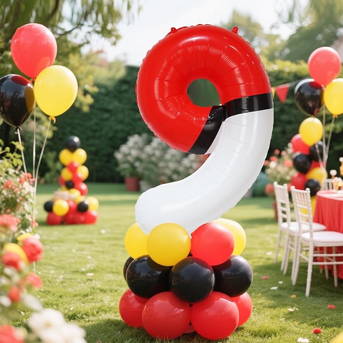 YIIHMEI 40 Inch Number 9 Balloons Birthday Party Decorations, Red and White Theme Large Balloon Decor Supplies for Kid's