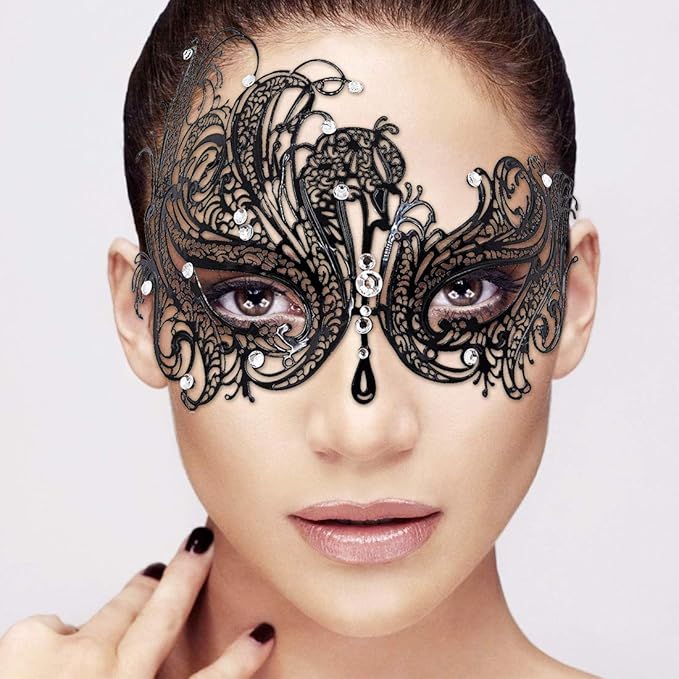 Venetian Masquerade Mask for Women - Ultralight Shiny Metal Rhinestone Party Evening Prom Ball Mask