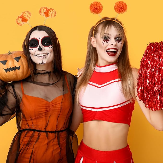 Censen 24 Pcs Pom Pom Headband Tinsel Wrapped Ponytail Head Bopper Costume Headwear Halloween Party Accessory