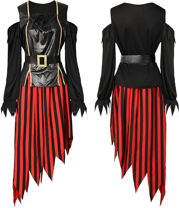 Drofe Pirate Costume Women Accessories Pirate Skirt Renaissance Top Adult Necklace Earrings Halloween Costume Full Set
