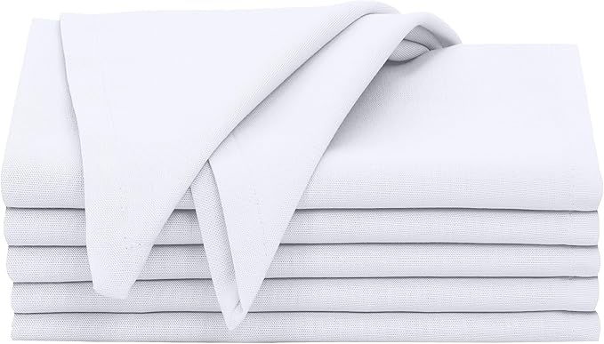 Ruvanti Cloth Napkins Set of 6, 18x18 Inches, 100% Cotton, Washable, Soft & Absorbent, Perfect for Wedding, Christmas, Thanksgiving Dinners - White