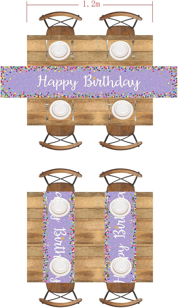 Letjolt Happy Birthday Table Runner 72 Inches Birthday Centerpieces for Tables Birth Day Party Sign Polka Dots Table Decoration, Light Purple