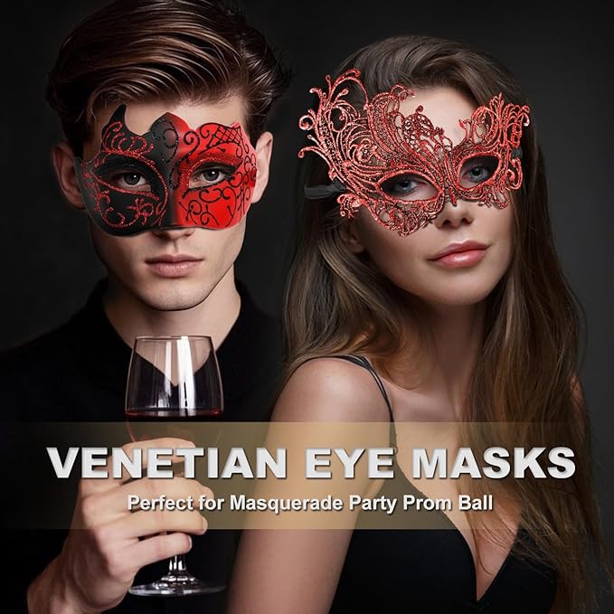 Couple Masquerade Mask for Women Men Shiny Venetian Mask Halloween Mask for Party Prom Ball Costume Lace Masks