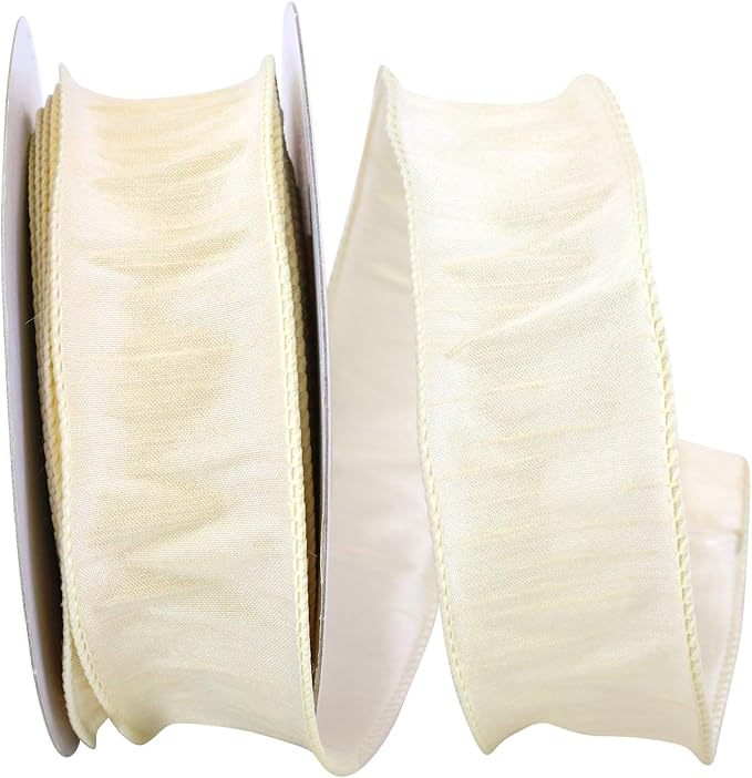 Reliant Ribbon 92975W-810-09F Dupioni Supreme Wired Edge Ribbon, 1-1/2 Inch X 10 Yards, Ivory