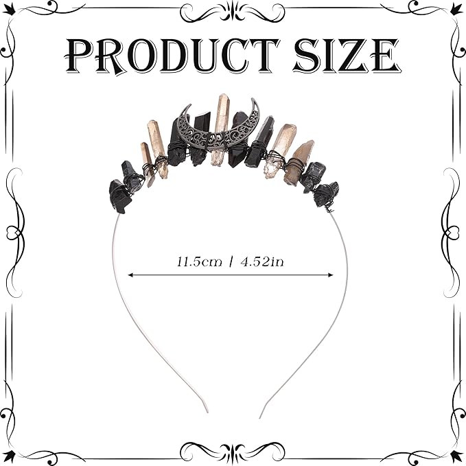 Witch Crystal Headband Crown for Women - Brown Black Fairy Moon Headpiece for Gothic Queen, Elf Circlet for Wedding Prom Quinceañera Pageant Bridal, Renaissance Halloween Headwear