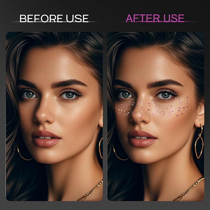 20 Pcs Purple and Silver Face Makeup Patches, Purple-silver Glitter Freckles, Halloween Glitter Freckles Face Tattoo, Waterproof Face Temporary Tattoos, Long-Lasting 48h Freckles for Women