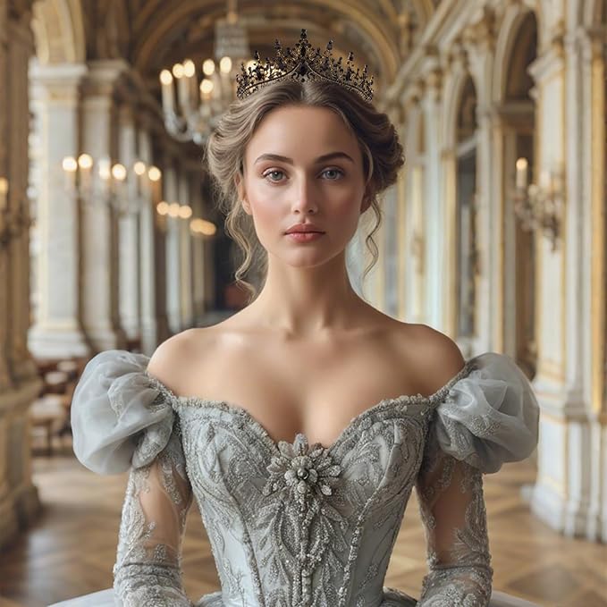 Black Tiara for Women Crystal Queen Crowns Rhinestone Princess Tiaras for Girl Wedding Headband for Bride Hair Accessories for Halloween Costume Birthday Party Prom Mother's Gifts