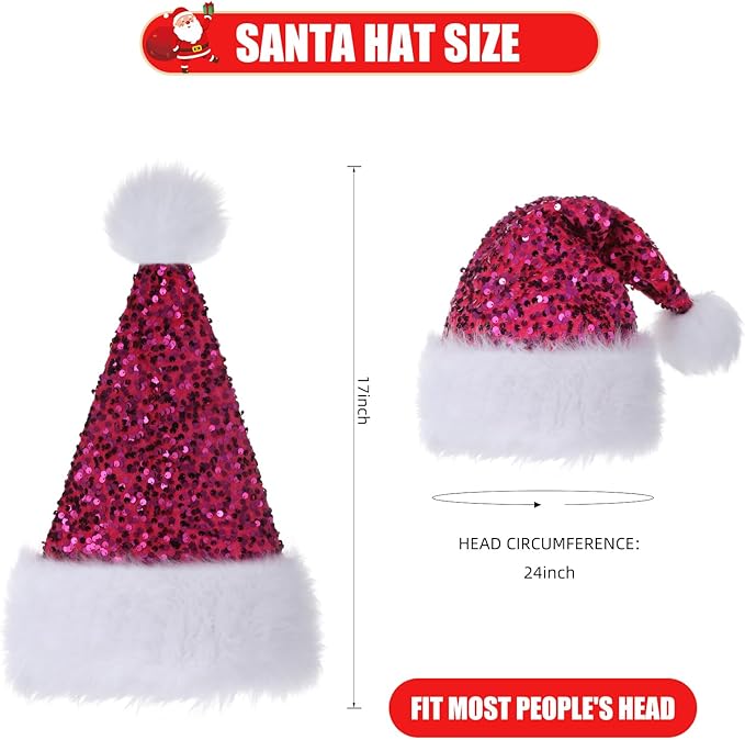 Personalized Sequin Santa Hat for Adults, Red Glitter Christmas Party Hat, Xmas Halloween New Year Holiday Headwear