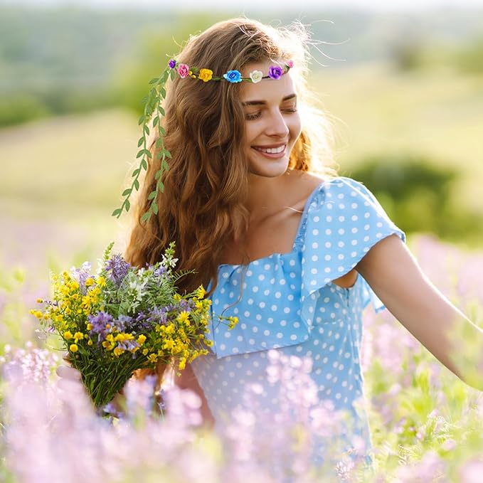 Assorted Colored Flower Crown, Wreath Headband Floral Headpiece Party Festivals, Garland Multicolor Headbands