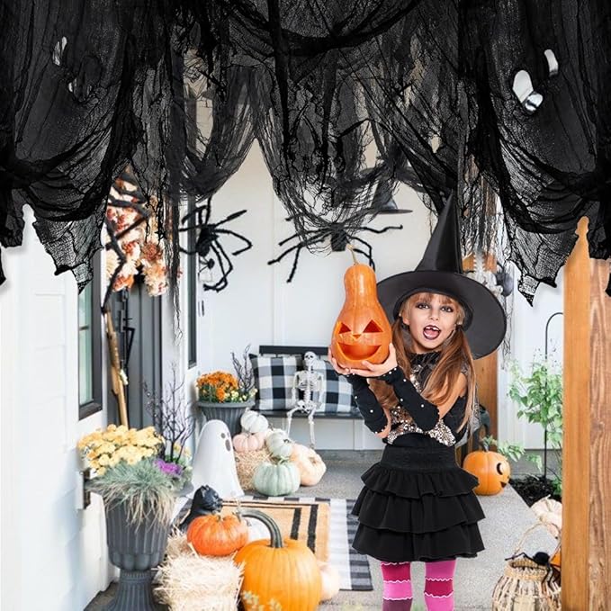 400" x 85" Halloween Creepy Cloth Decoration, Large Black Spooky Fabric Cloth Scary Gauze Cheesecloth for Haunted House Halloween Party Yard Wall Indoor Outdoor Decor