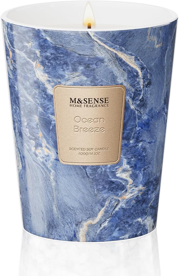 M&SENSE Ocean Breeze Scented Candles for Home, 3 Wick Highly Scented Jar Candle, 14.1 Oz 80H Long Lasting Burning Christmas Candle for Women, Aromatherapy Candles for Holiday Christmas Gift