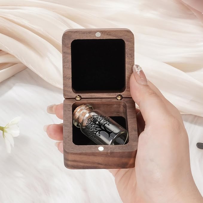 SOITIS Wooden Box for Ashes - Small Glass Urn for Human Ashes Keepsake, Mini Urns for Ashes Cremation Holder, Funeral Keepsake for Women Men - Black Tree