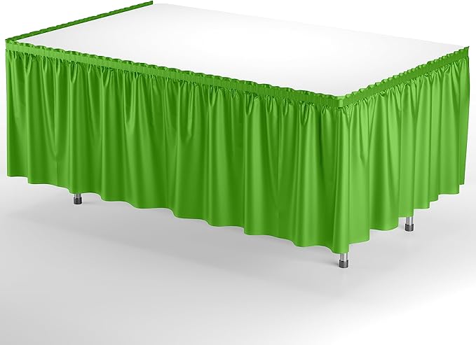 Exquisite Ruffle Table Skirt Lime Green 6 Pack 14 Ft Long Table Skirts for Rectangle Tables 6ft Plus or Round Tables Skirts with Adhesive Strip for Gender Reveal Decor & Happy Birthday Parties