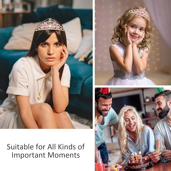 CAVETEE Crown and Tiara for Women, Princess Tiara Heart Crown Happy Birthday Decorations for Party Pageant Hair Accessory