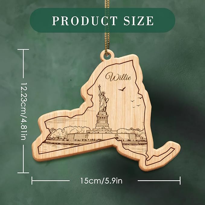 Personalized 50 States Christmas Ornament - Custom Name & Year, State Shape Tree Decoration, Unique Gift for Travel Lovers, New Home, Family Member