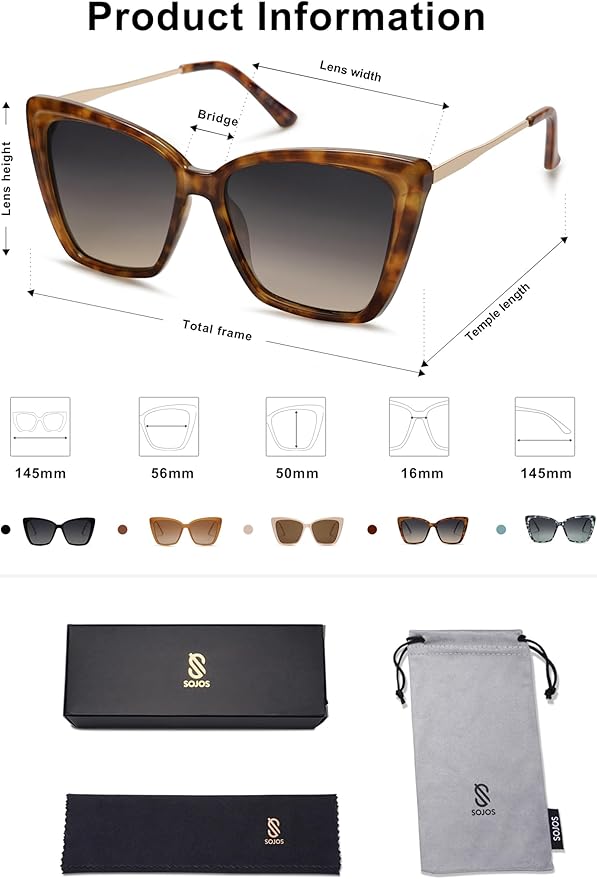 SOJOS Trendy Polarized Sunglasses For Women Retro Womens Oversized Square Cat Eye Sun Glasses UV Protection SJ2206