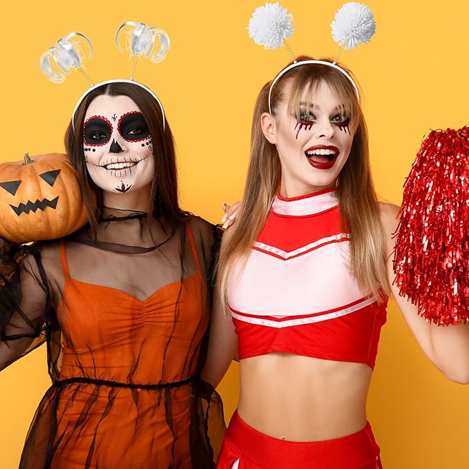 Censen 12 Pcs Christmas Pom Pom Headbands Spirit Party Headwear Tinsel Ponytails Head Bopper for Birthday Holiday