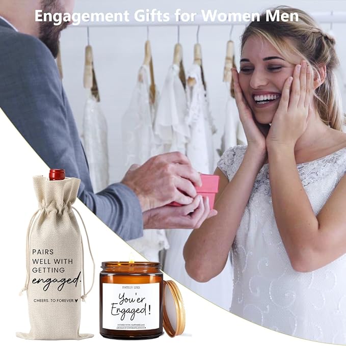 Engagement Gifts for Couples Her Engagement Party Decorations Gift for Couple Wine Bag Scented Candles Set Pairs Well with Getting Engaged Gifts Wine Bottle Bag Smell Like You're Engaged